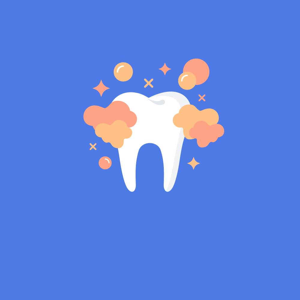 Teeth Cleaning and Whitening Icon with Bubbles around tooth.